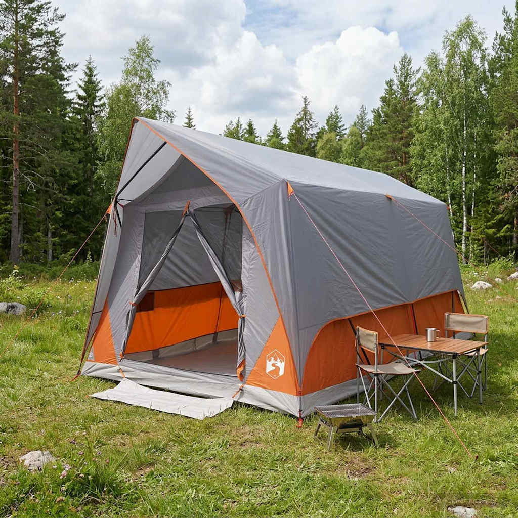 Tunneltent Grijs en Oranje 8-persoons Polyester en staal