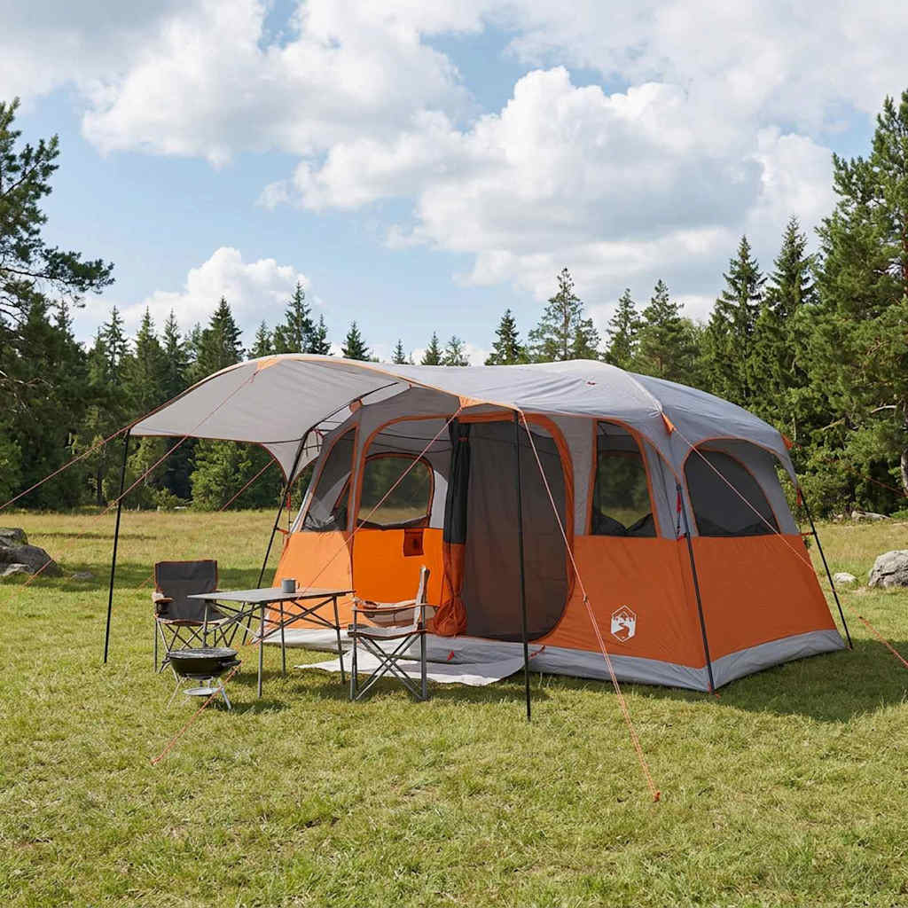 Tunneltent 10-persoons Grijs en Oranje Polyester en staal