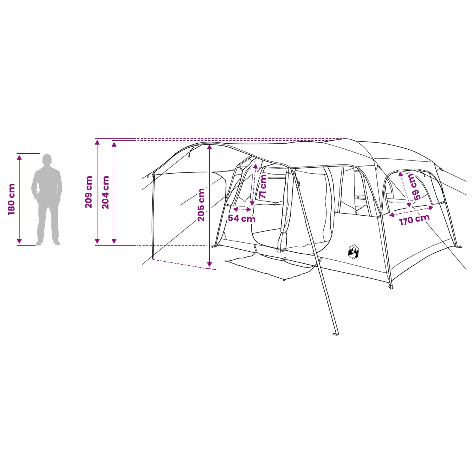 Tunneltent met dak Groen 427 x 305 x 205 cm Polyester en staal