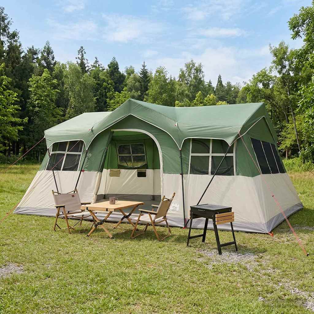 Gezinstent met dak Groen 487 x 340 x 216 cm Polyester en staal