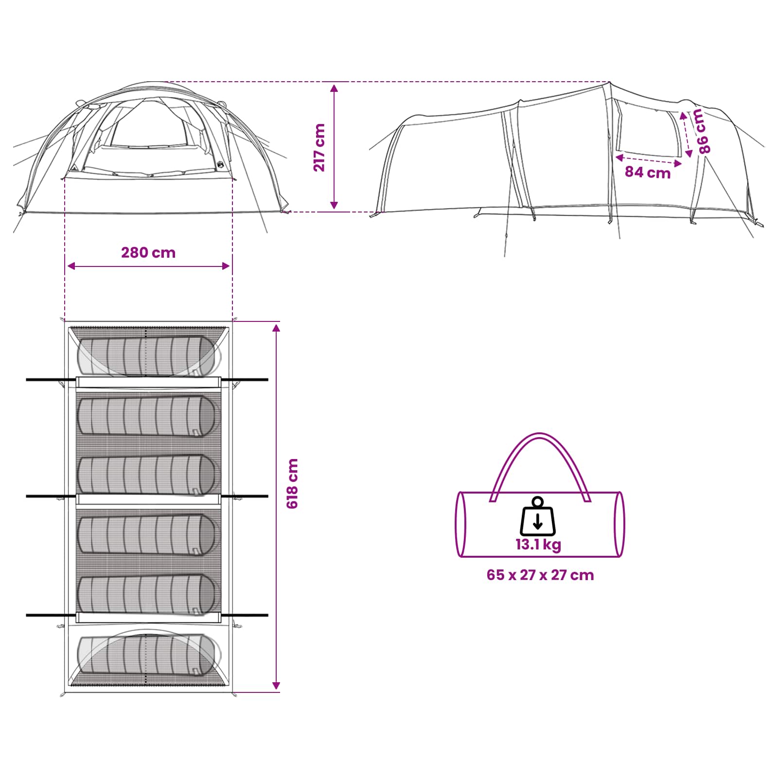 Tunneltent met dak Groen 370 x 275 x 210 cm Polyester en staal