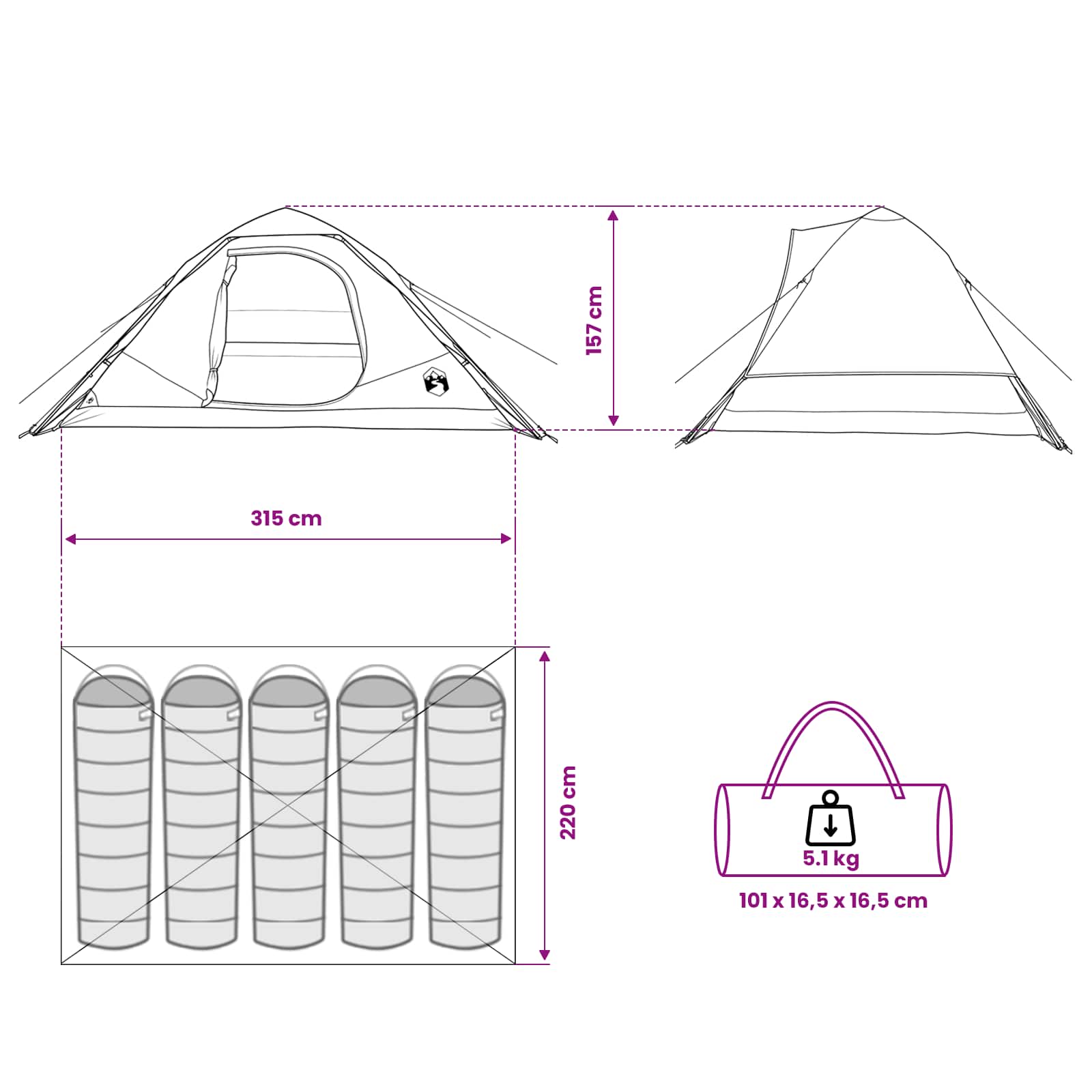 Directe Tent Blauw 305 x 215 x 140 cm Polyester en staal