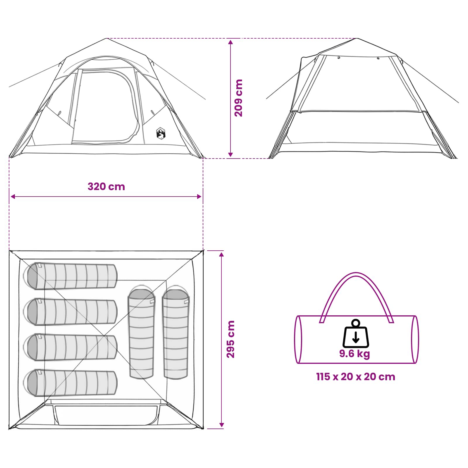 Directe Tent met dak Grijs en Oranje 305 x 275 x 190 cm