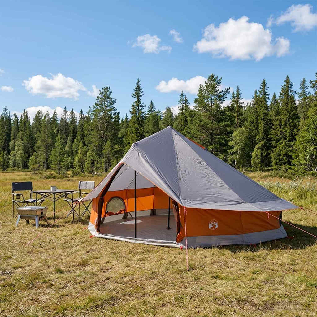 Tipi Tent 20-persoons Grijs en Oranje Polyester en staal