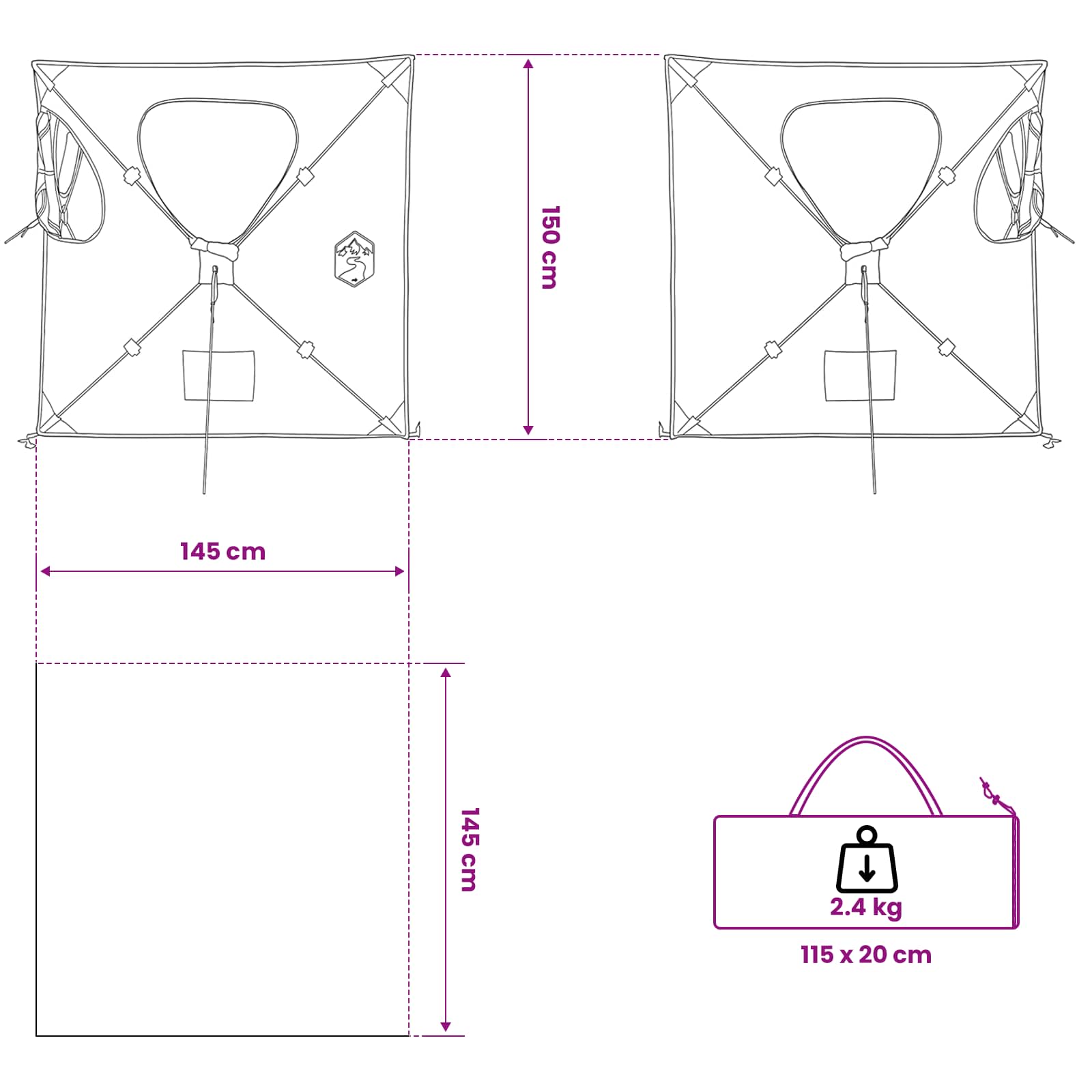 Jacht Tent Wit Blackout 145 x 145 x 150 cm Polyester en staal