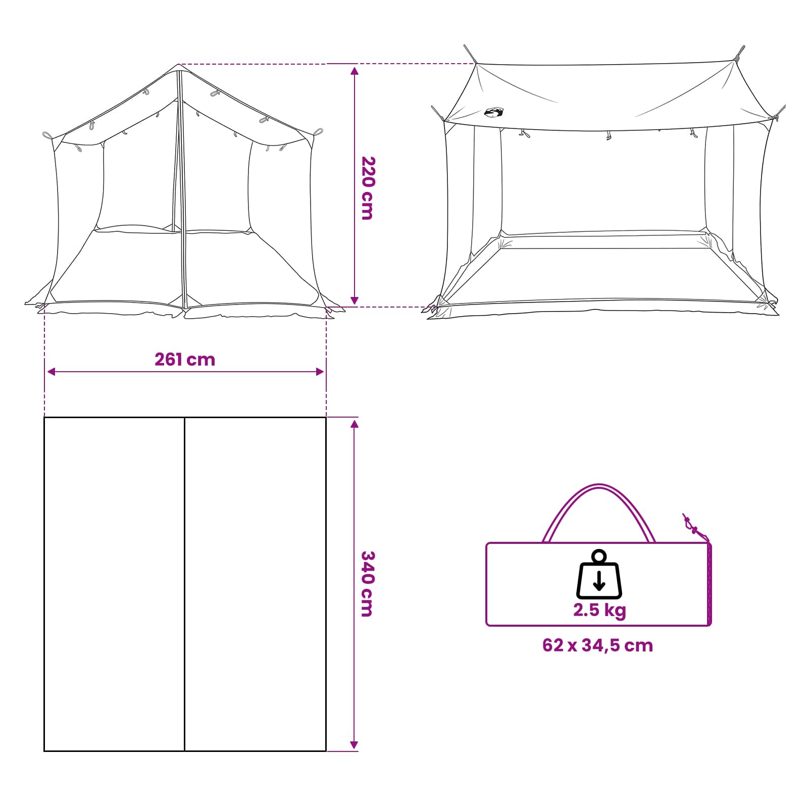 Campingzeil met gaaswanden Bruin Grijs 340 x 260 x 220 cm