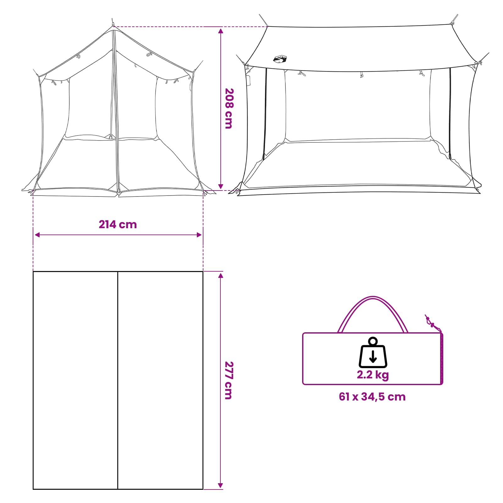 Campingzeil met gaaswanden Bruin Grijs 270 x 210 x 210 cm