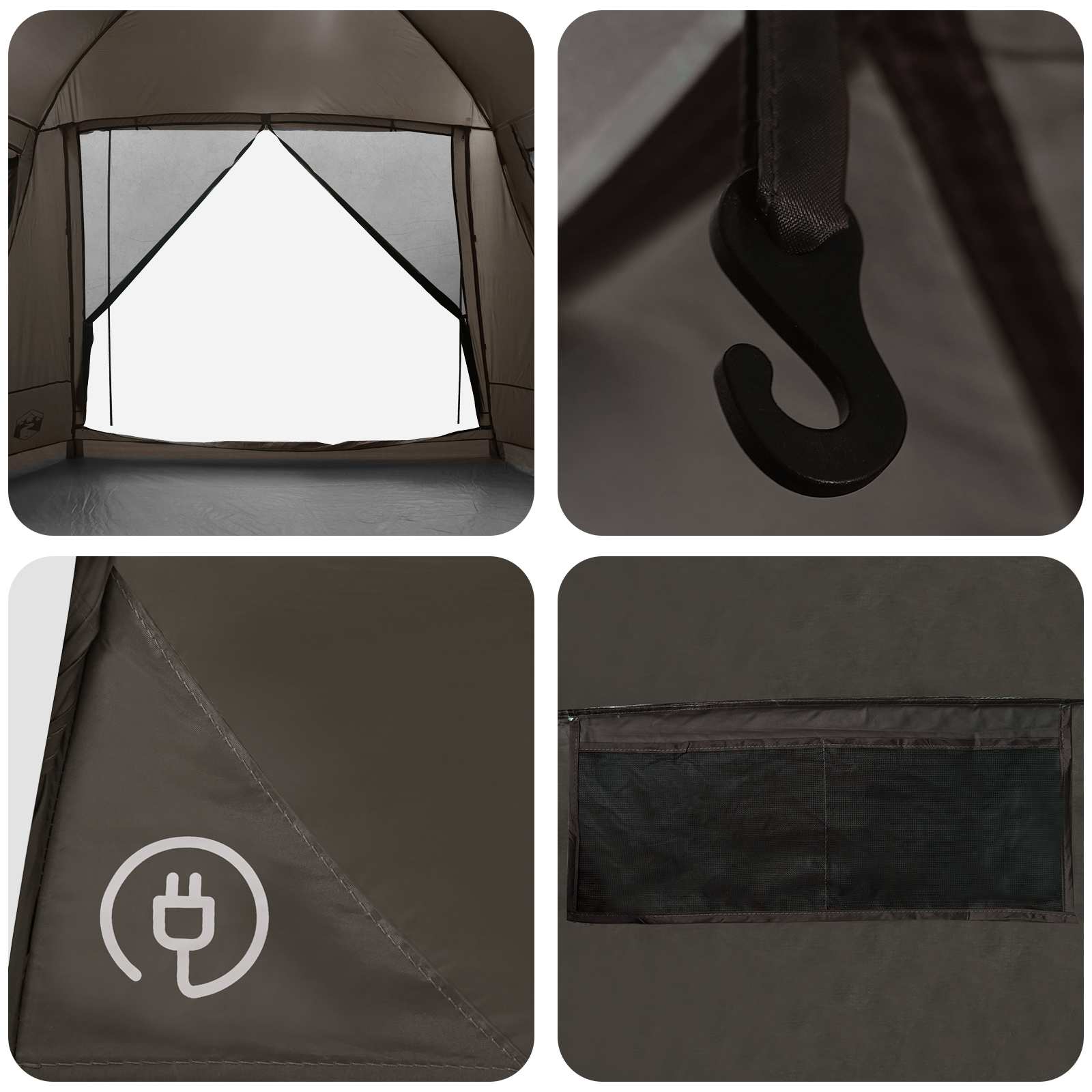Huisje Tent met dak Bruin grijs 8-persoons Polyester en staal