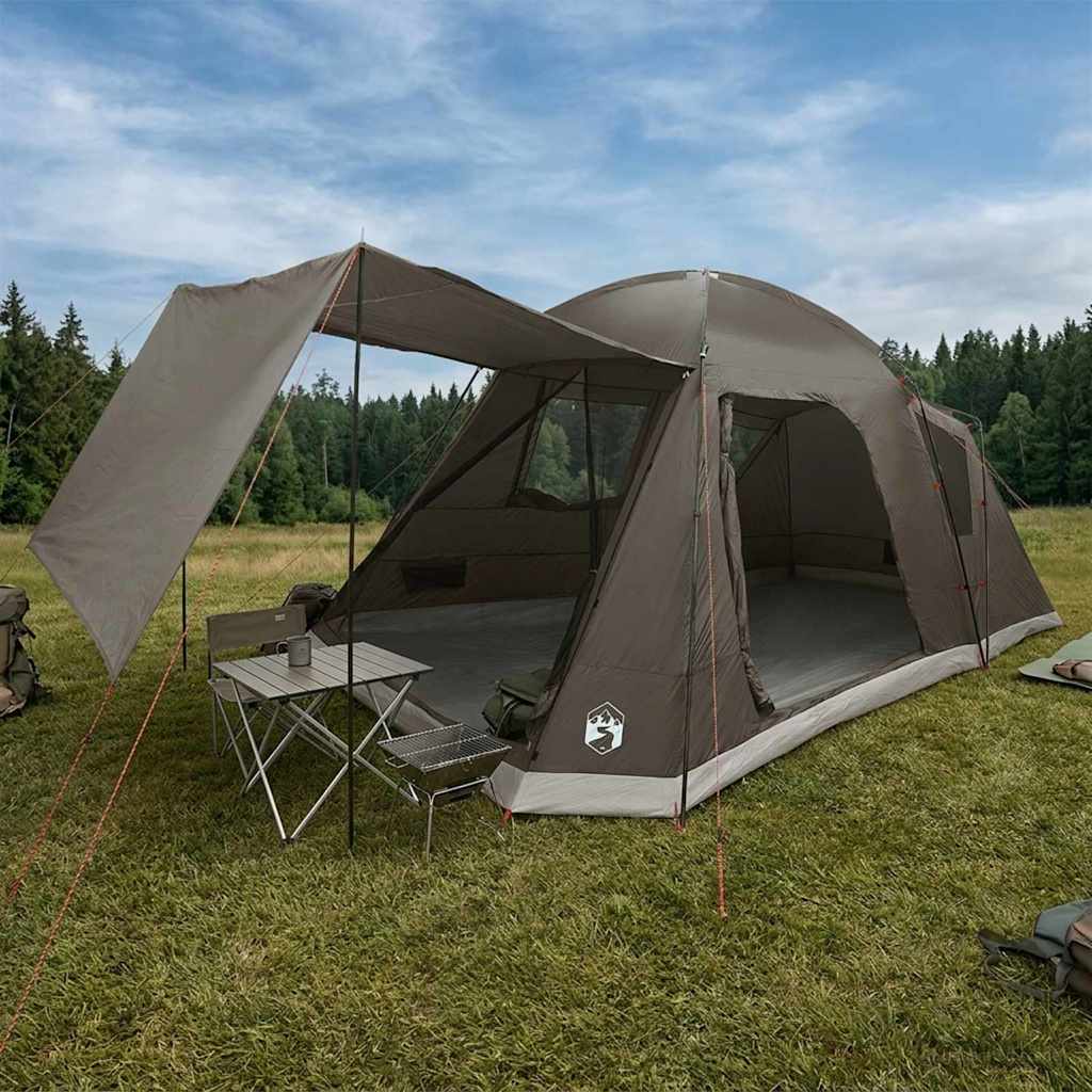 Huisje Tent met dak Bruin grijs 8-persoons Polyester en staal