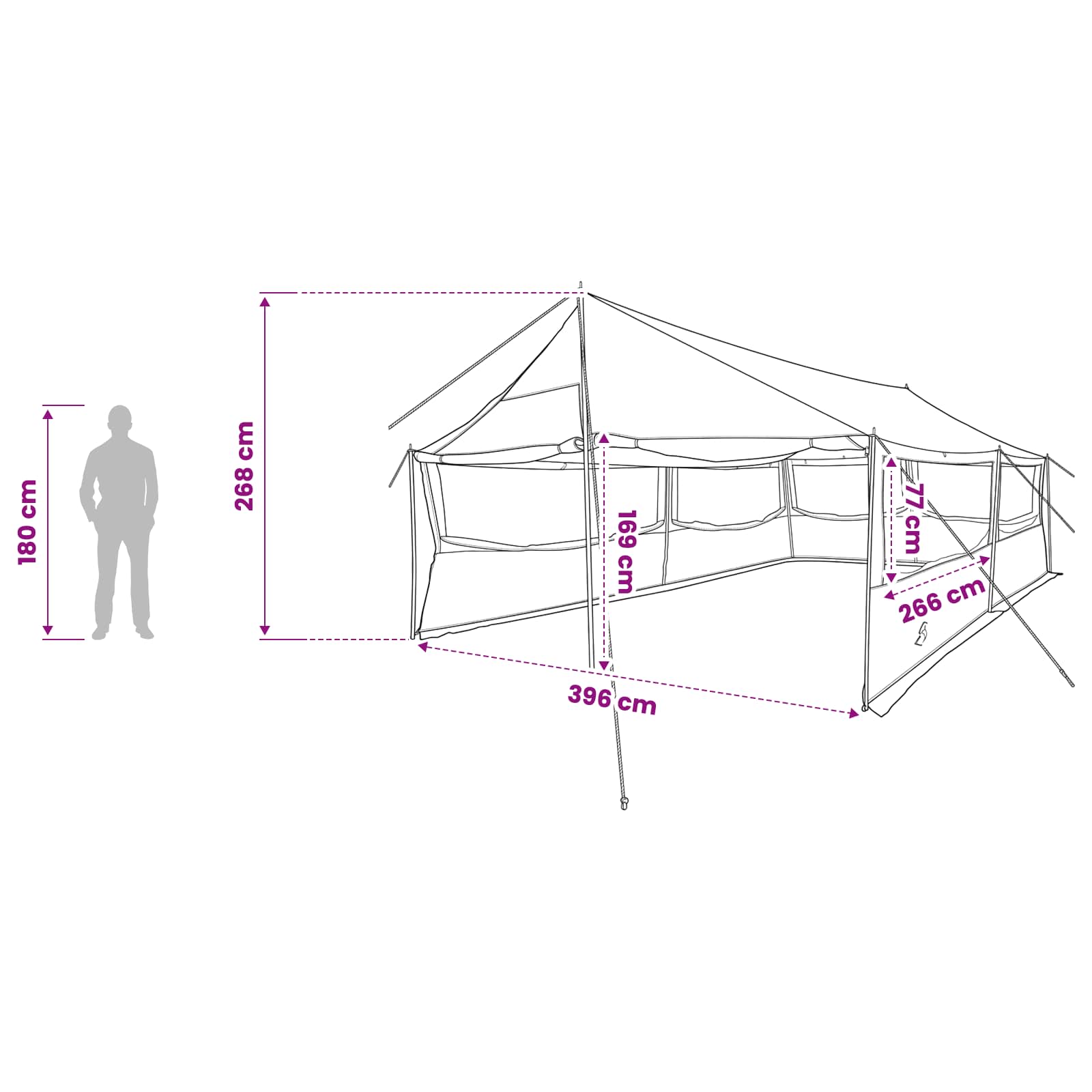 Gezinstent Bruin grijs 600 x 400 x 268 cm Polyester en staal