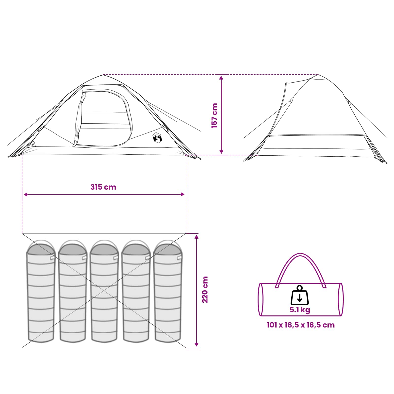 Directe Tent Olijfgroen 305 x 215 x 140 cm Polyester en staal