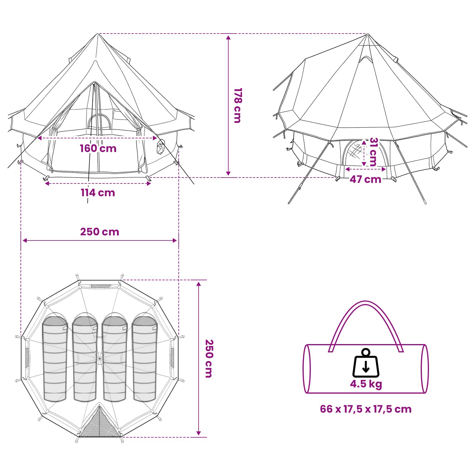 Tipi Tent met dak Bruin Grijs 250 x 250 cm Polyester en staal