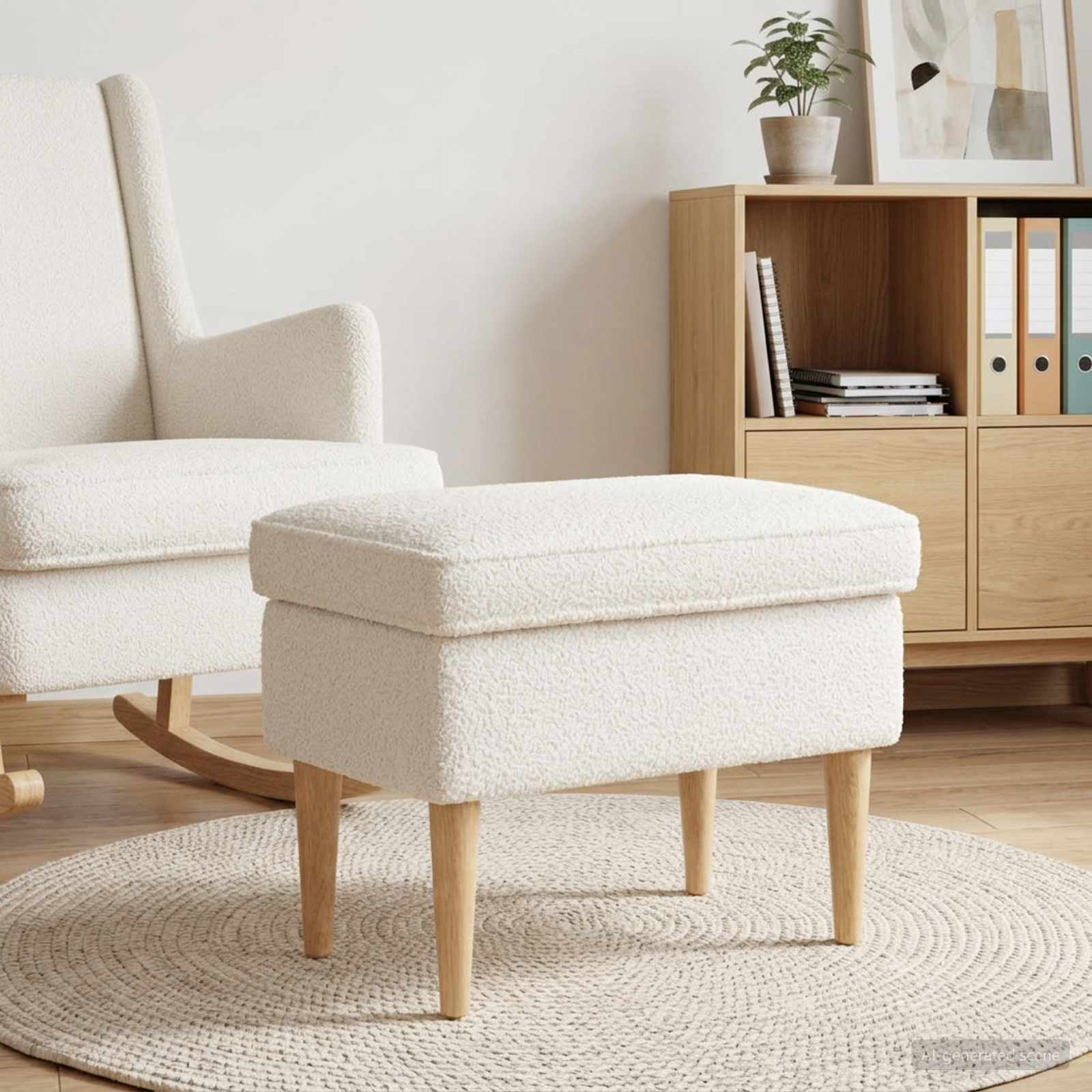 Voetenbank Crèmekleurig 55 x 35 x 41 cm Bouclé