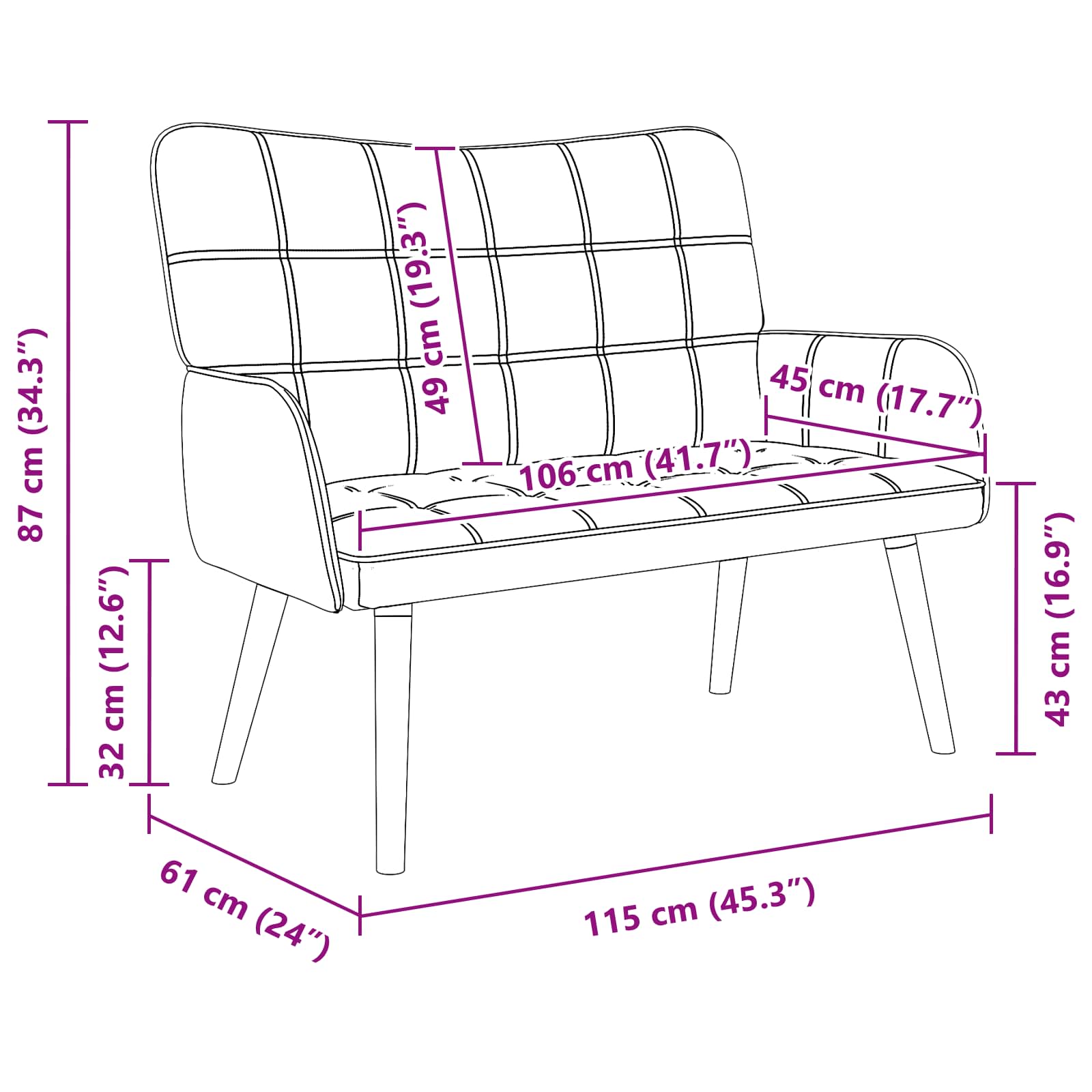 2-Zits Sofa Wijnrood 115 x 61 x 87 cm Stof