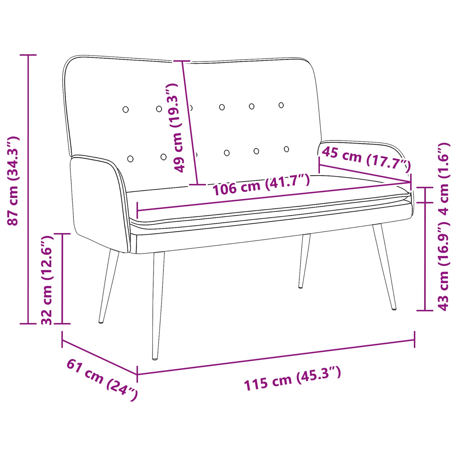 2-Zits Sofa Lichtgrijs 115 x 61 x 87 cm Stof