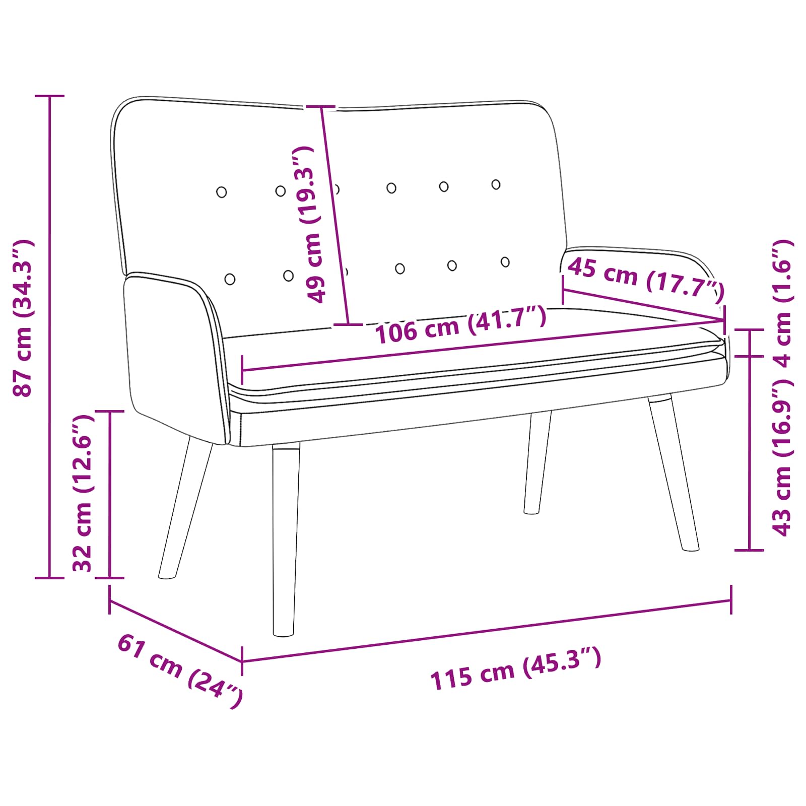 2-Zits Sofa Crèmekleurig 115 x 61 x 87 cm Bouclé