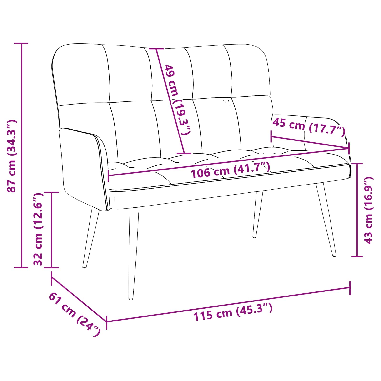 2-Zits Sofa Crèmekleurig 115 x 61 x 87 cm Stof