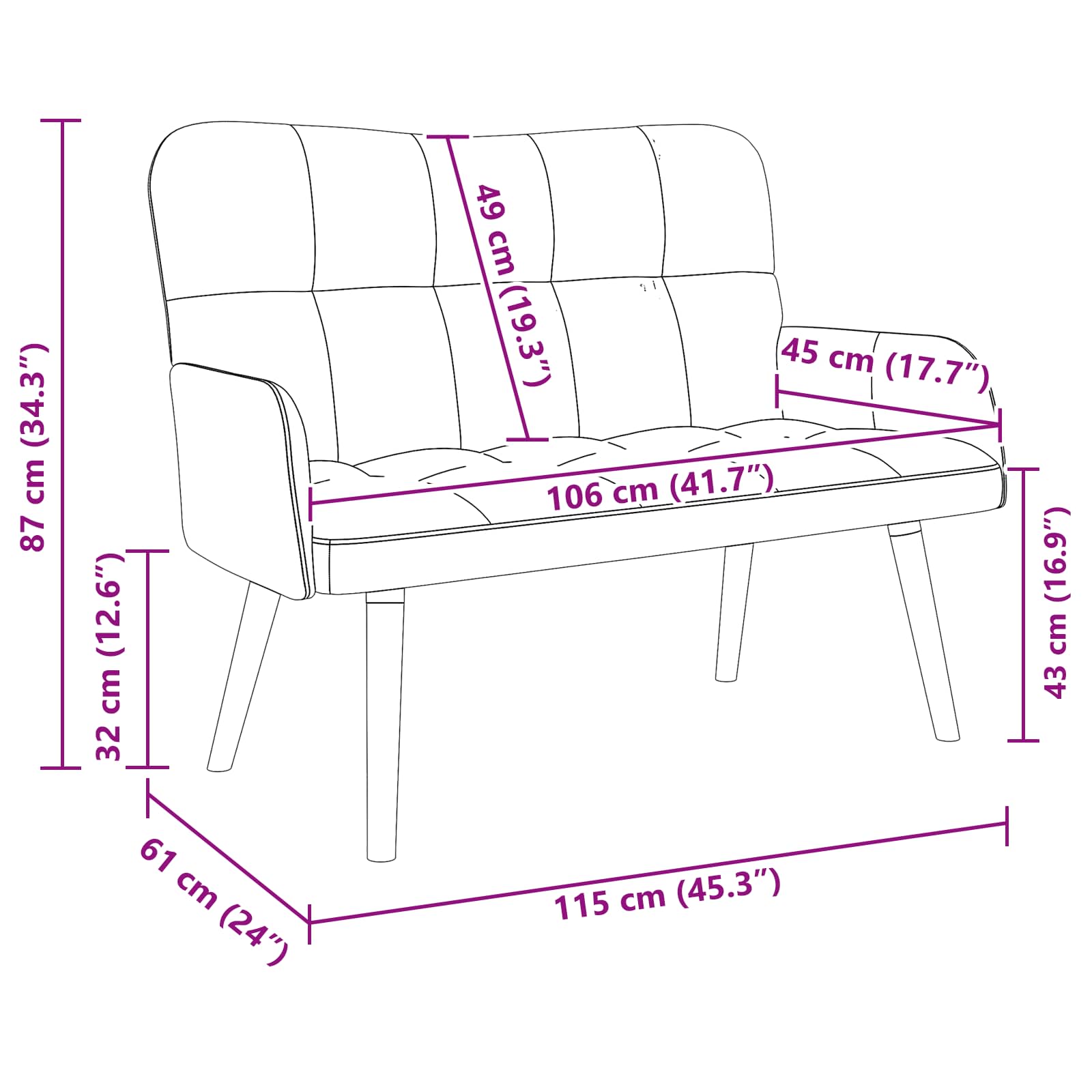 2-Zits Sofa Turquoise 115 x 61 x 87 cm fluweel