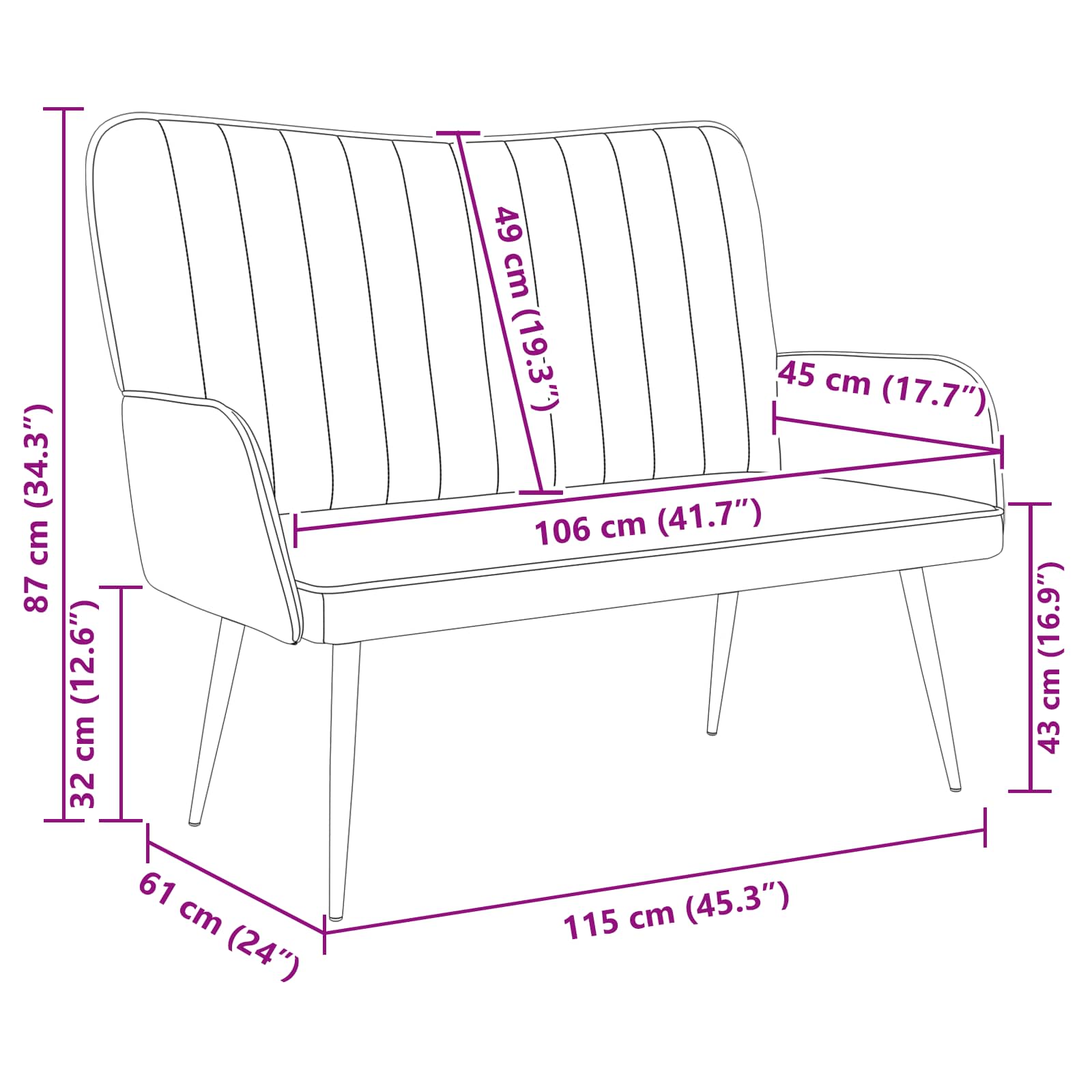 2-Zits Sofa Roze 115 x 61 x 87 cm fluweel