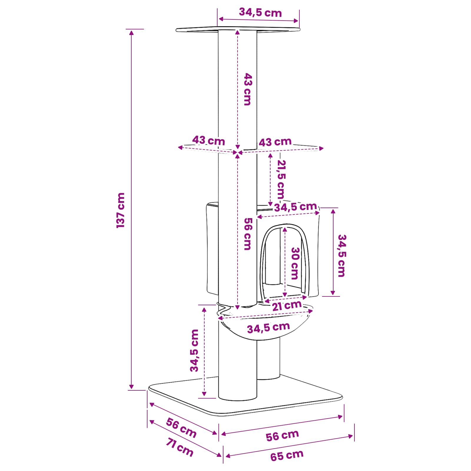 Kattenboom met sisal krabpalen Crèmekleurig 137 cm