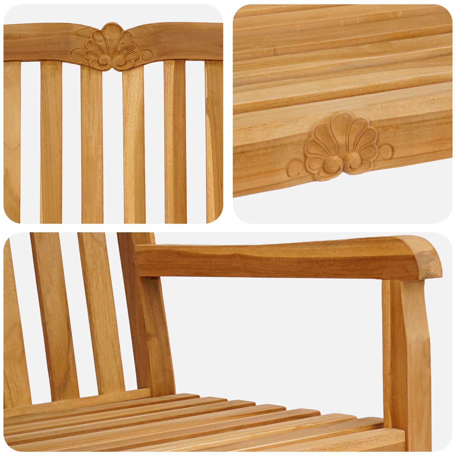 Handgemaakte Rozenbank 228 x 61 x 94,5 cm Massief Teakhout