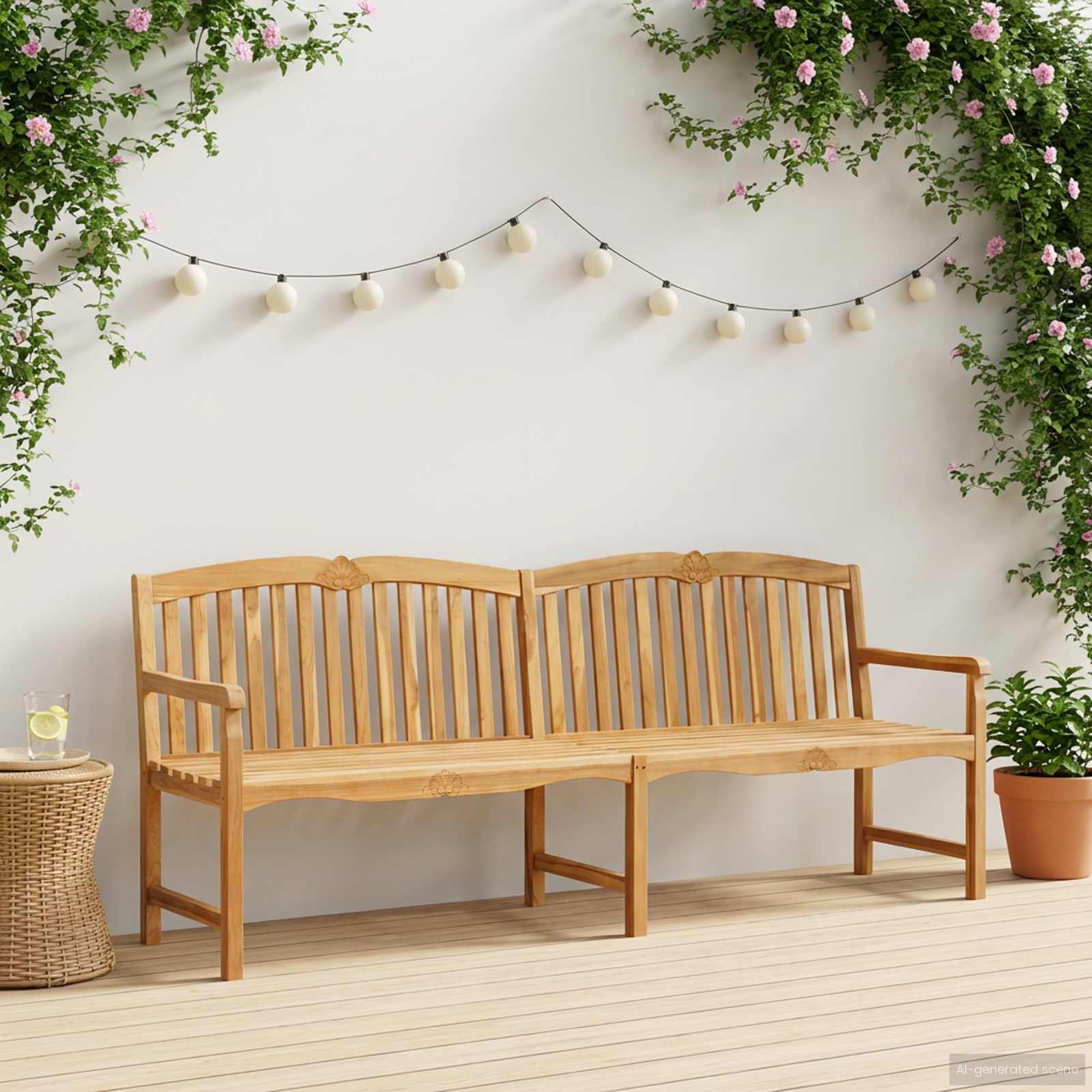 Handgemaakte Rozenbank 228 x 61 x 94,5 cm Massief Teakhout