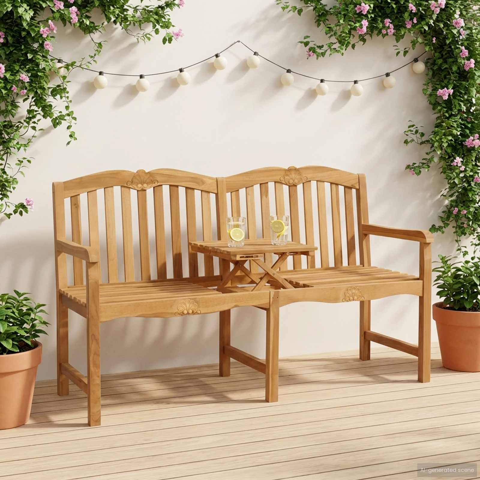 Handgemaakte Rozenbank 155 x 60 x 94 cm Massief Teakhout