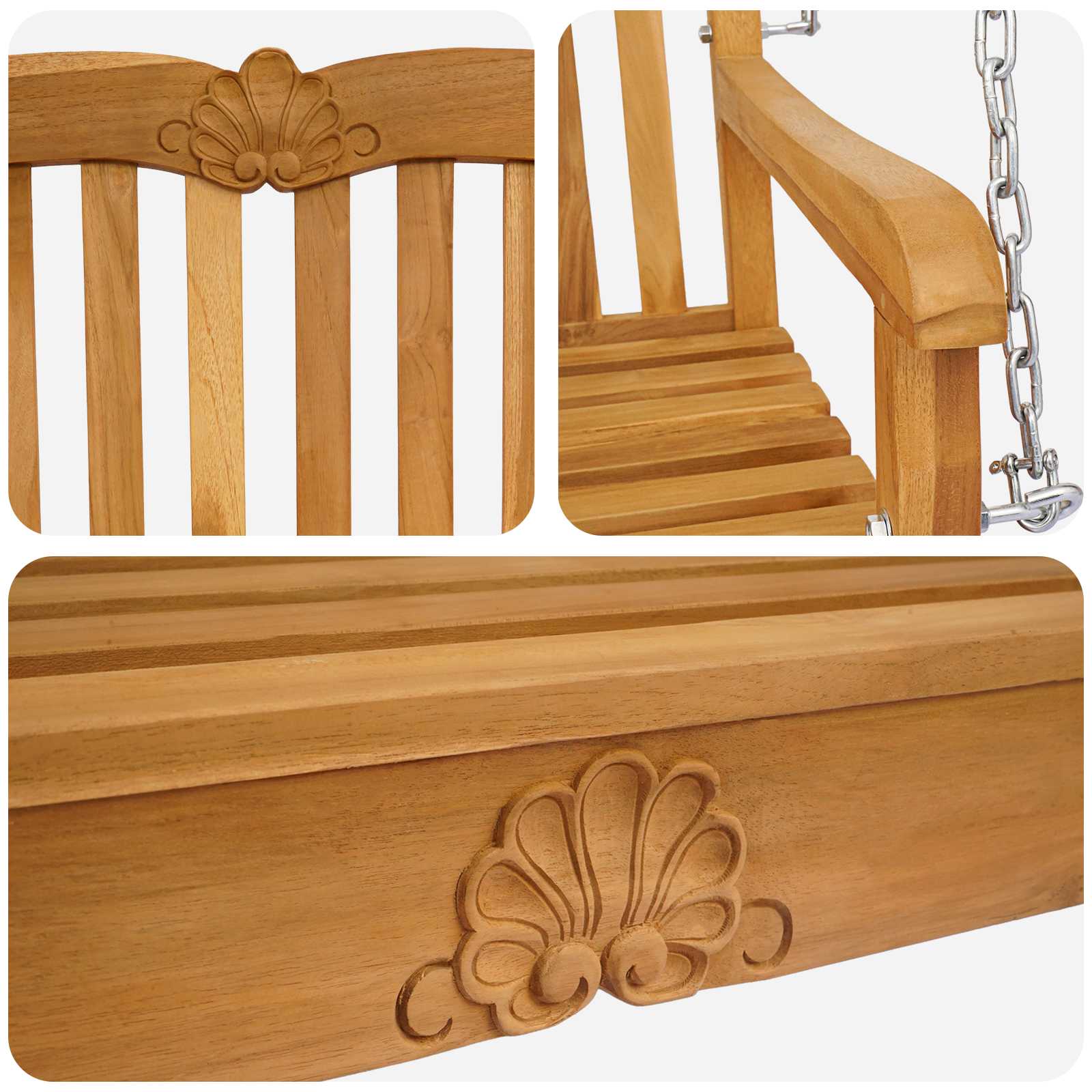 Schommelbank 114 x 60 x 60,5 cm Massief Teakhout Naturel