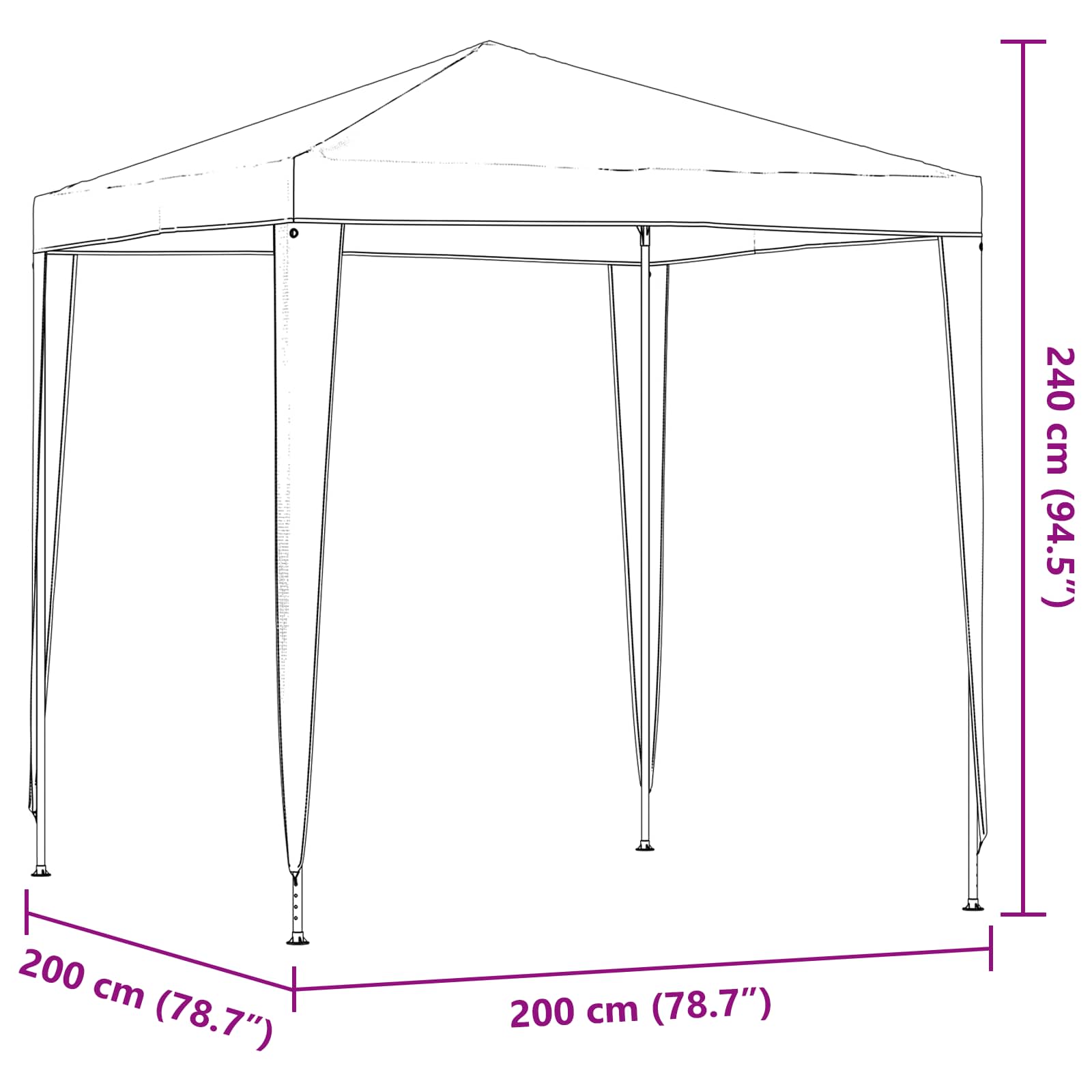 Partytent 200 x 200 x 240 cm Lichtgrijs PE en staal