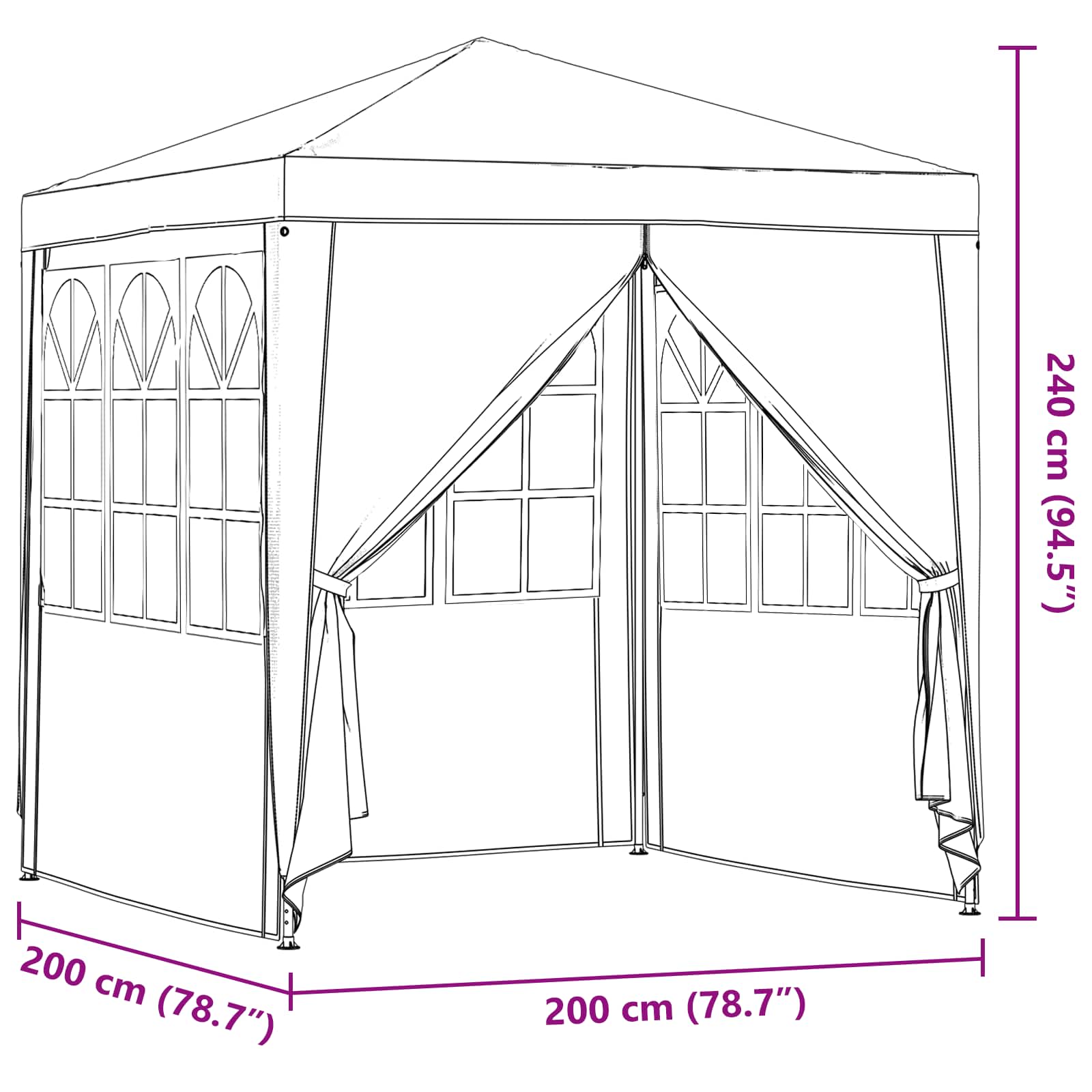 Partytent Lichtgrijs 200 x 200 x 240 cm PE en staal