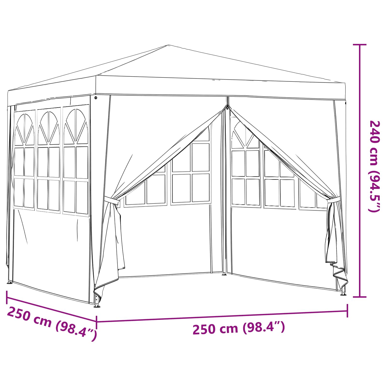 Partytent Rood 250 x 250 x 240 cm PE en staal