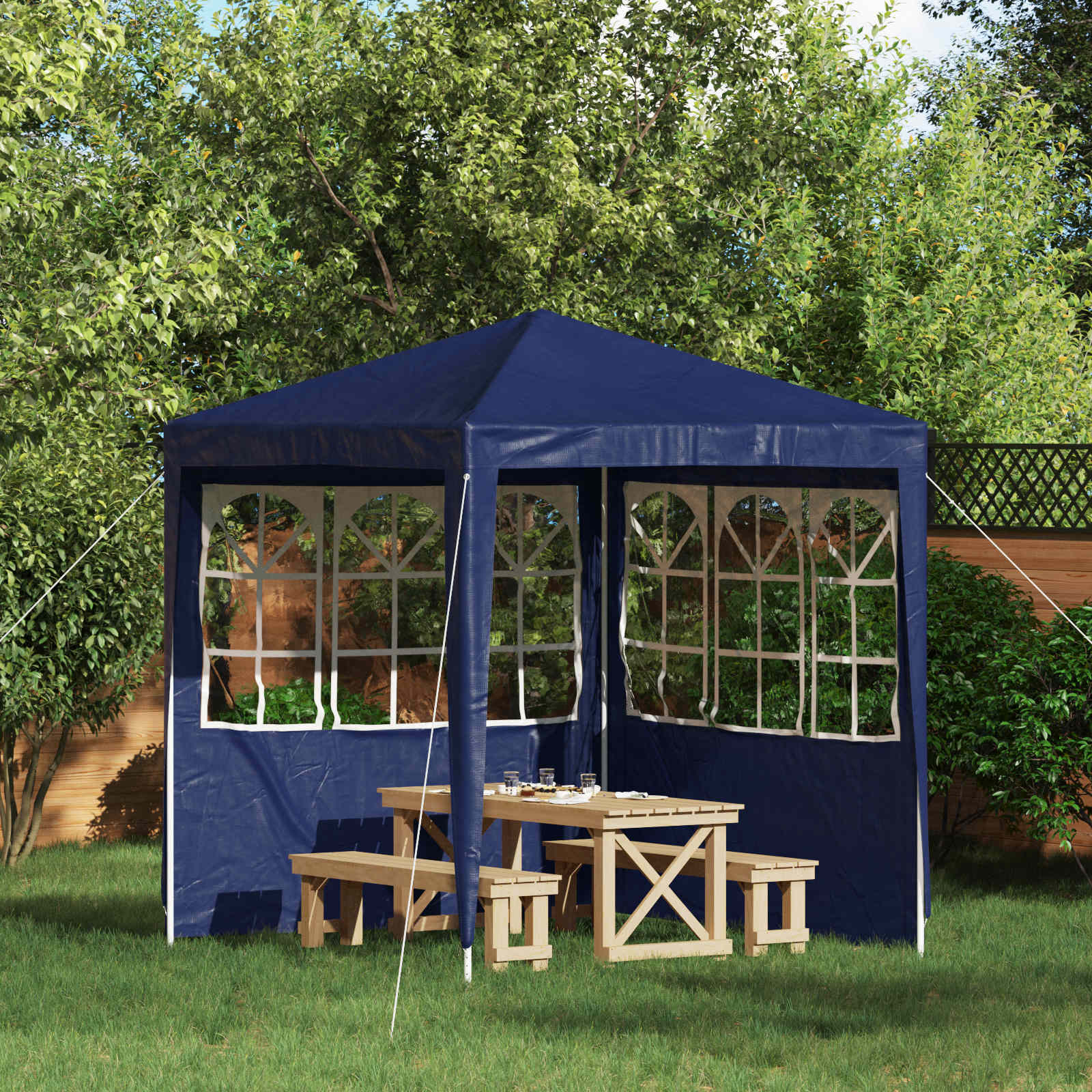 Party Tent Zijwand 2 st 200 x 195 cm Blauw PE en staal