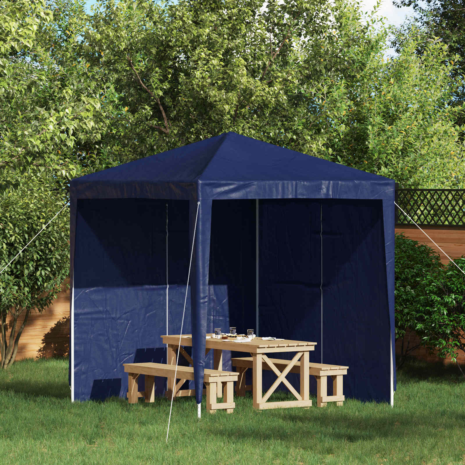 Party Tent Zijwand 2 st 200 x 195 cm Blauw PE en staal