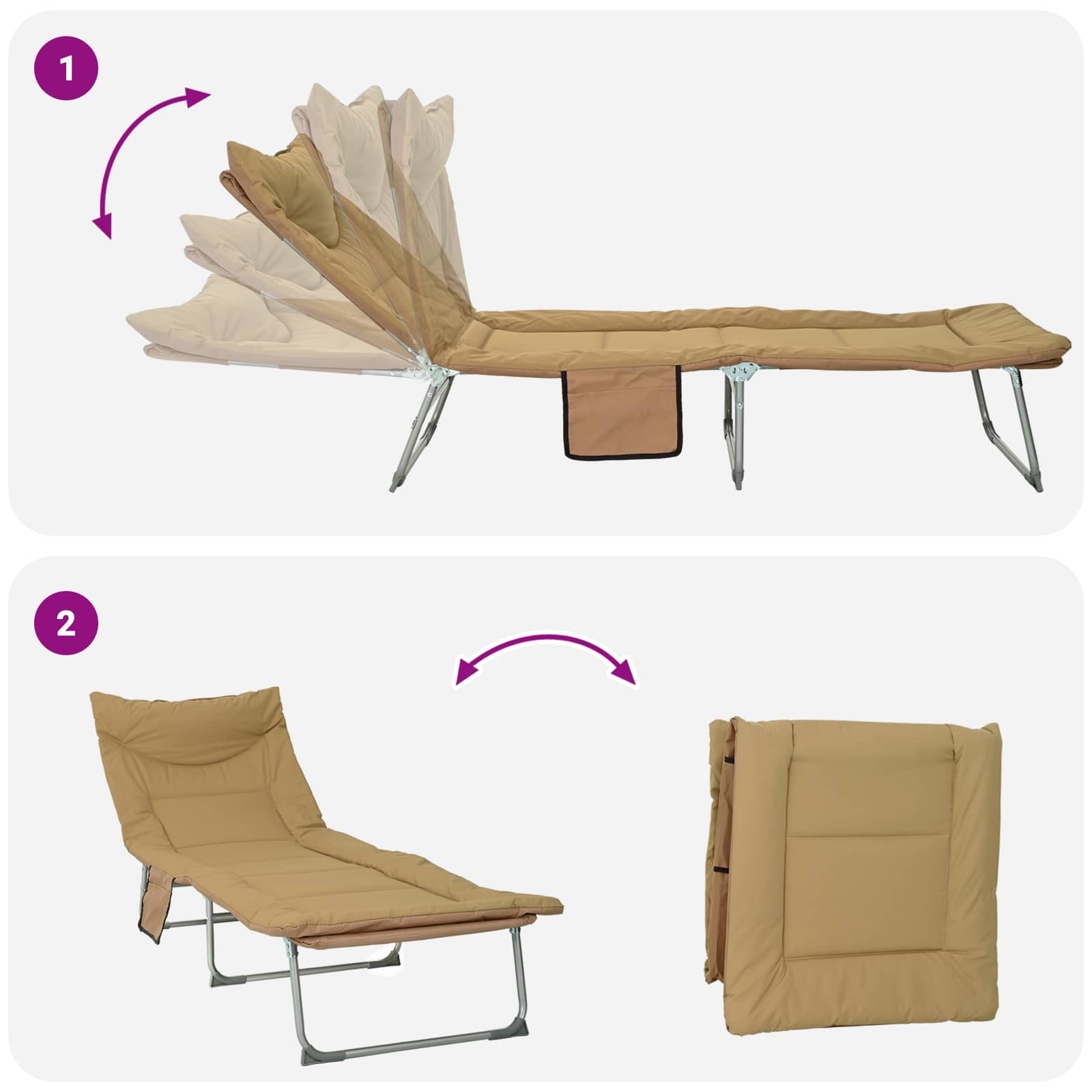 Opvouwbare zonnebed met kussen Beige