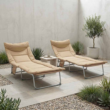 Opvouwbare zonnebed met kussen 2 st Beige