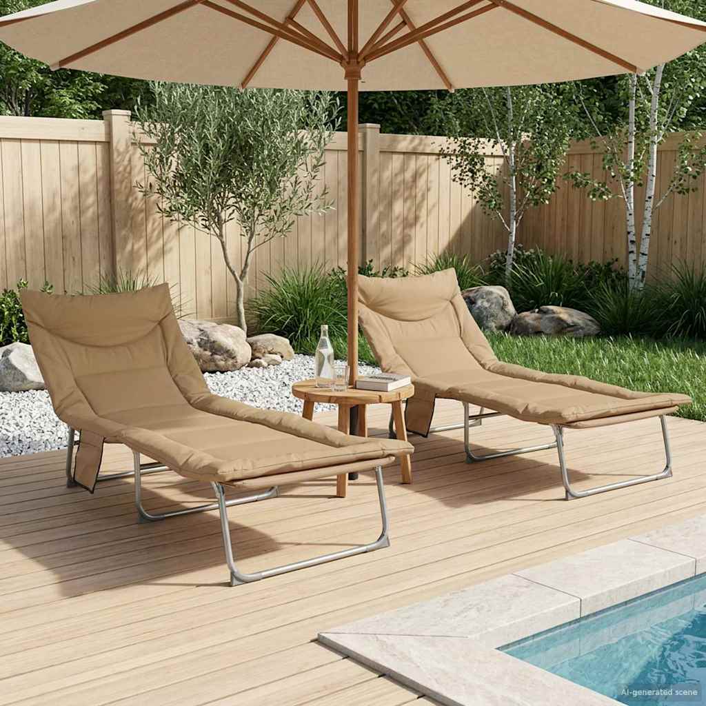Opvouwbare zonnebed met kussen 2 st Beige