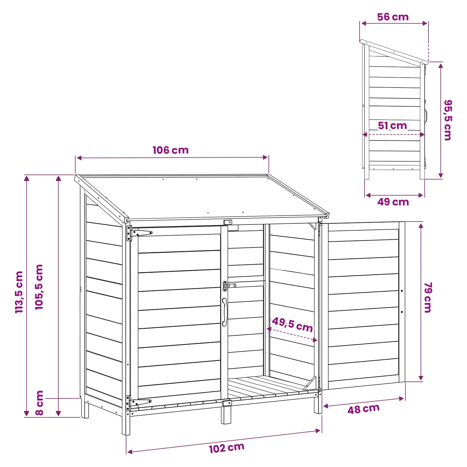 Tuinschuur met dak Wit 106,5 x 56 x 113,5 cm Massief Vurenhout