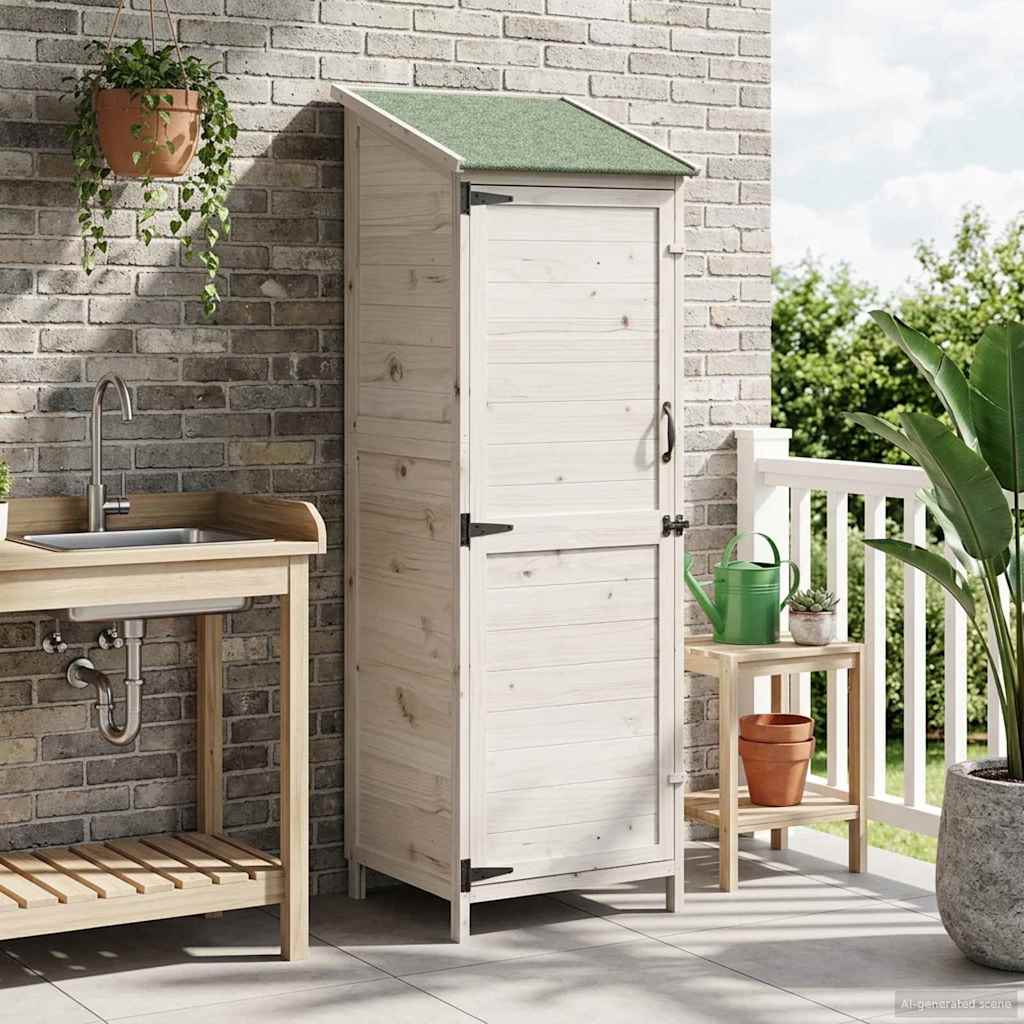 Tuinschuur met dak Wit 59,5 x 56 x 176,5 cm Massief Vurenhout