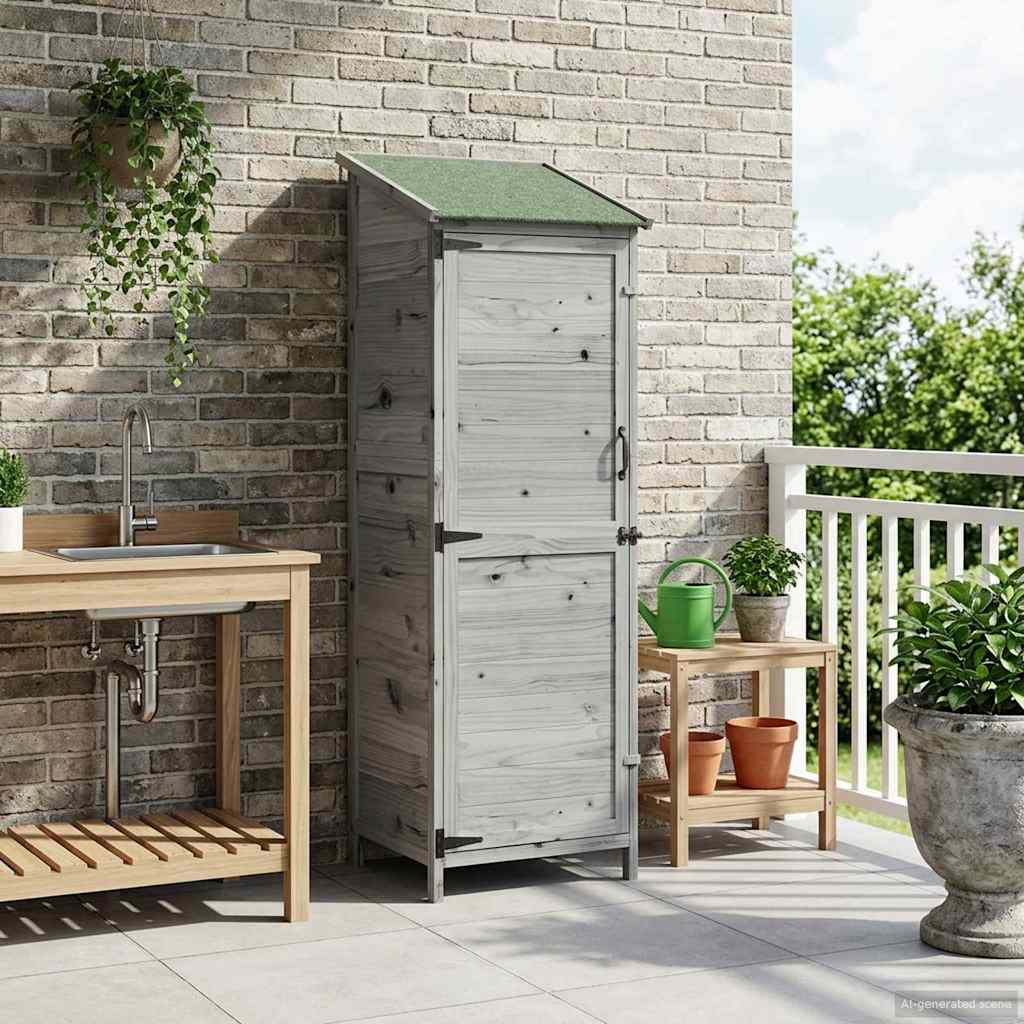 Tuinschuur met dak Grijs 59,5 x 56 x 176,5 cm Massief Vurenhout