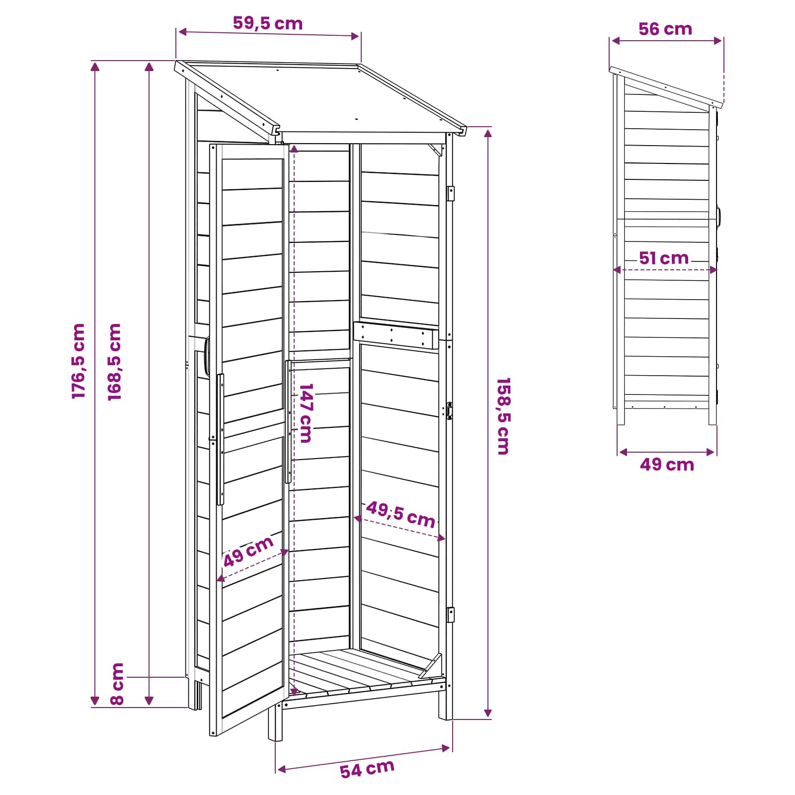 Tuinschuur met dak Grijs 59,5 x 56 x 176,5 cm Massief Vurenhout