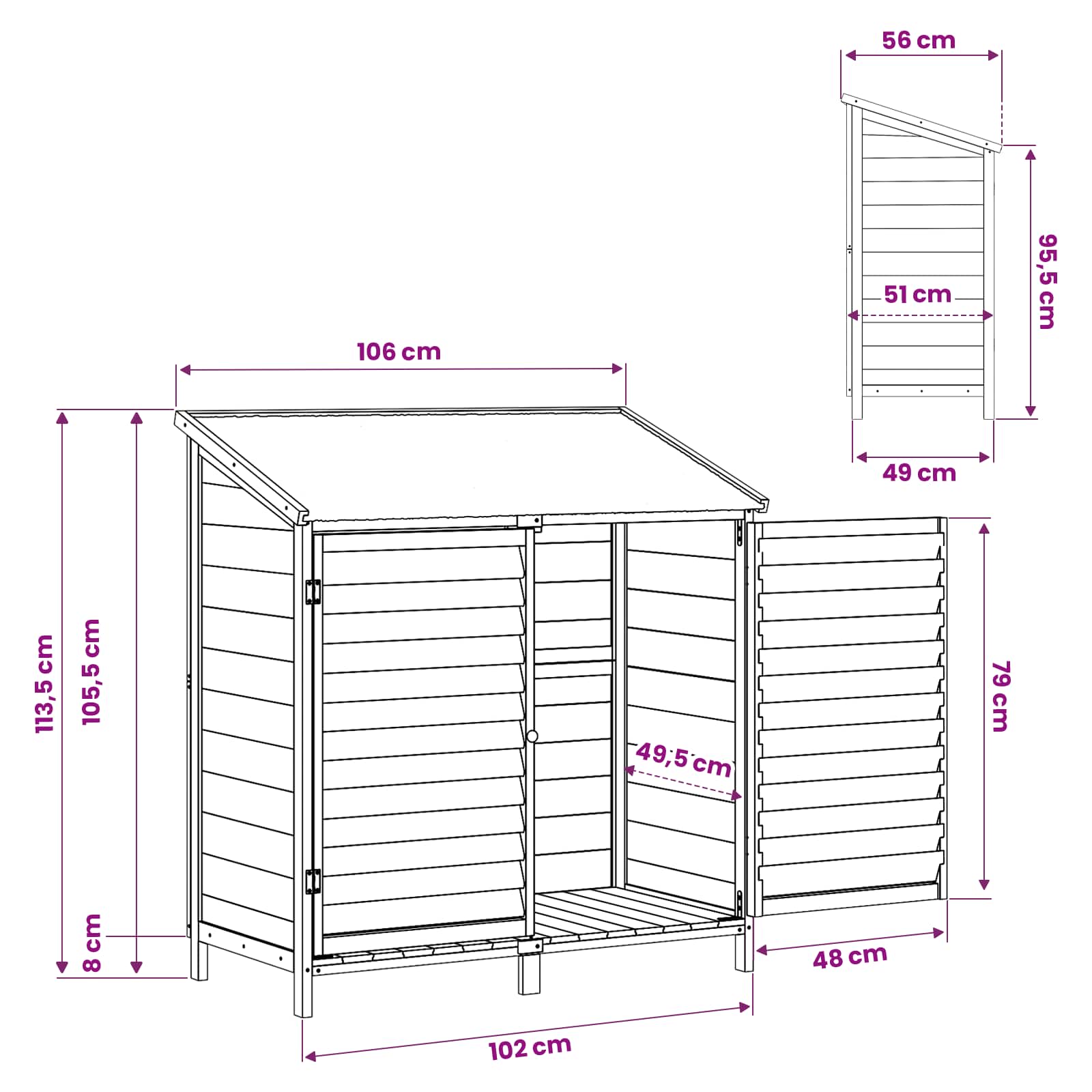 Tuinschuur met dak Grijs 106 x 56 x 113,5 cm Massief Vurenhout