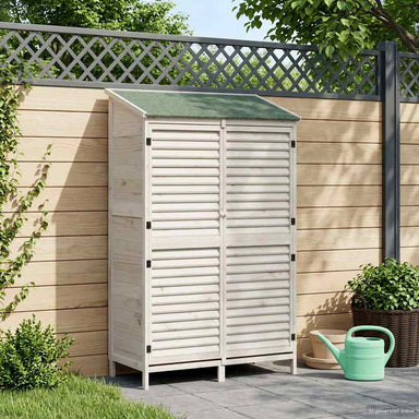 Tuinschuur met dak Wit 106 x 56 x 176,5 cm Massief Vurenhout