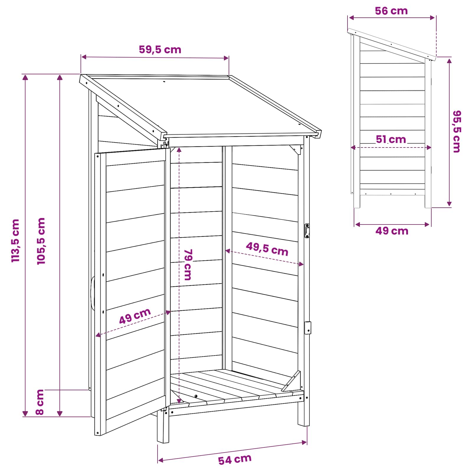 Tuinschuur met dak Wit 59,5 x 56 x 113,5 cm Massief Vurenhout