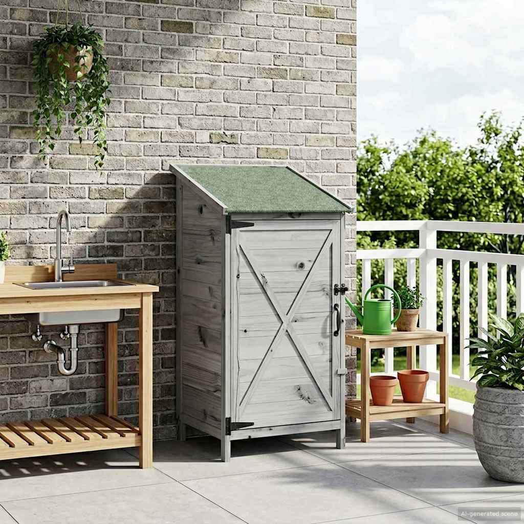 Tuinschuur met dak Grijs 59,5 x 56 x 113,5 cm Massief Vurenhout