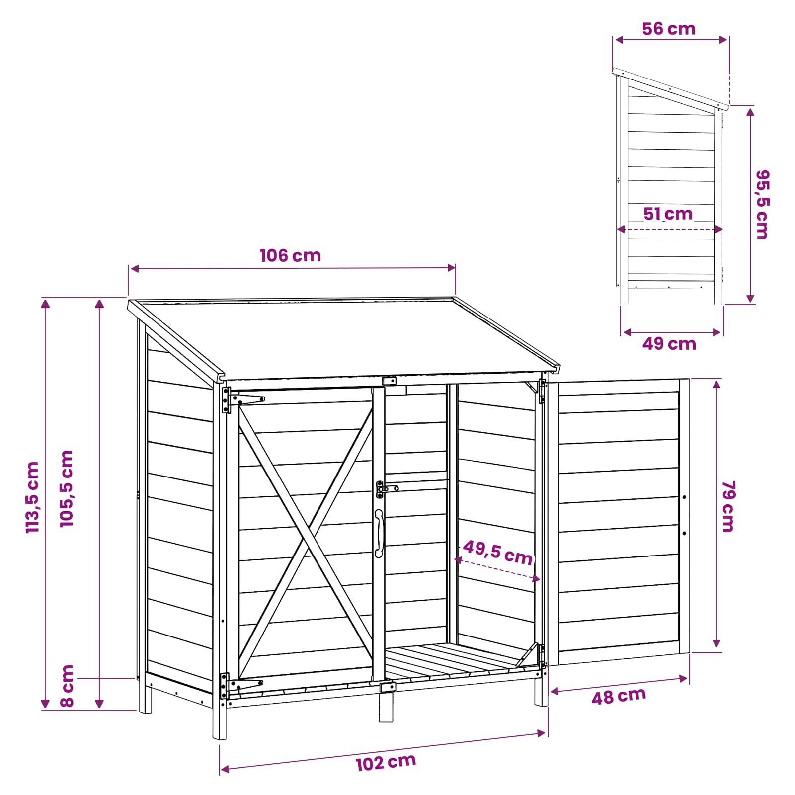 Tuinschuur met dak Grijs 106 x 56 x 113,5 cm Massief Vurenhout