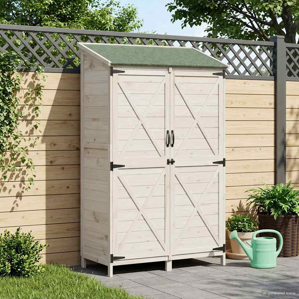 Tuinschuur met dak Wit 106 x 56 x 176,5 cm Massief Vurenhout