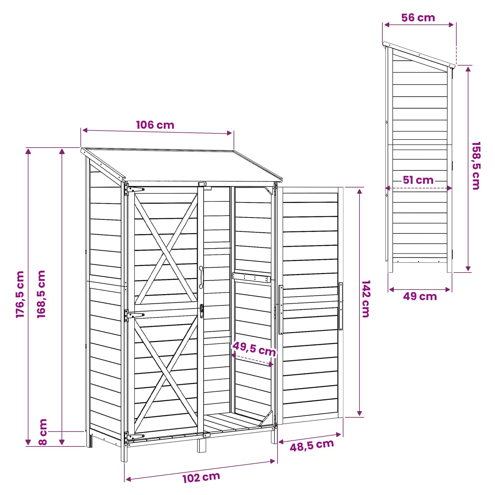 Tuinschuur met dak Bruin 106 x 56 x 176,5 cm Massief Vurenhout