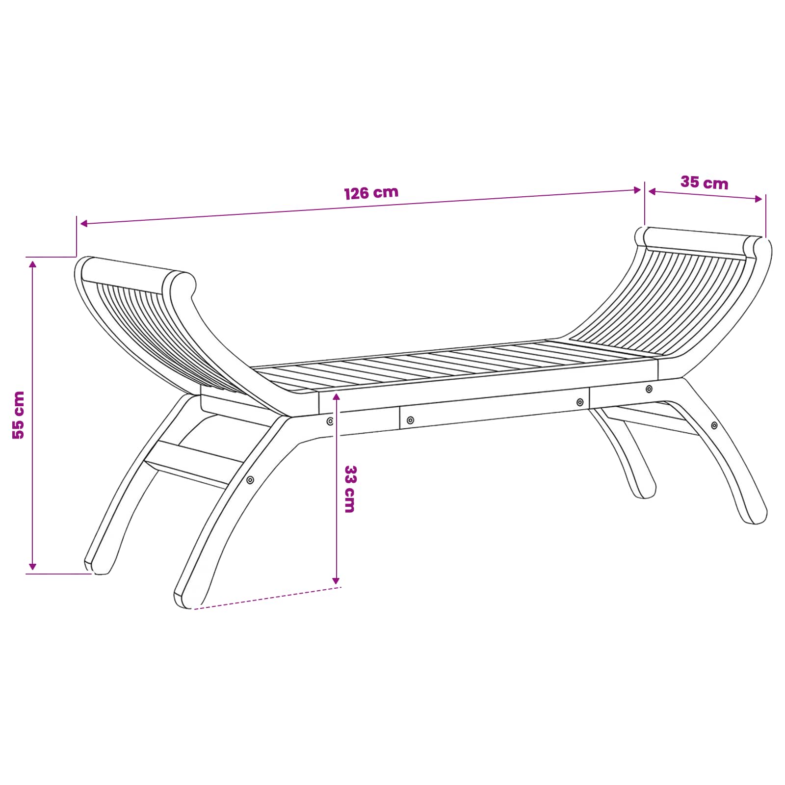 Tuinbank 2 -Seater 126 cm Massief Teakhout Naturel