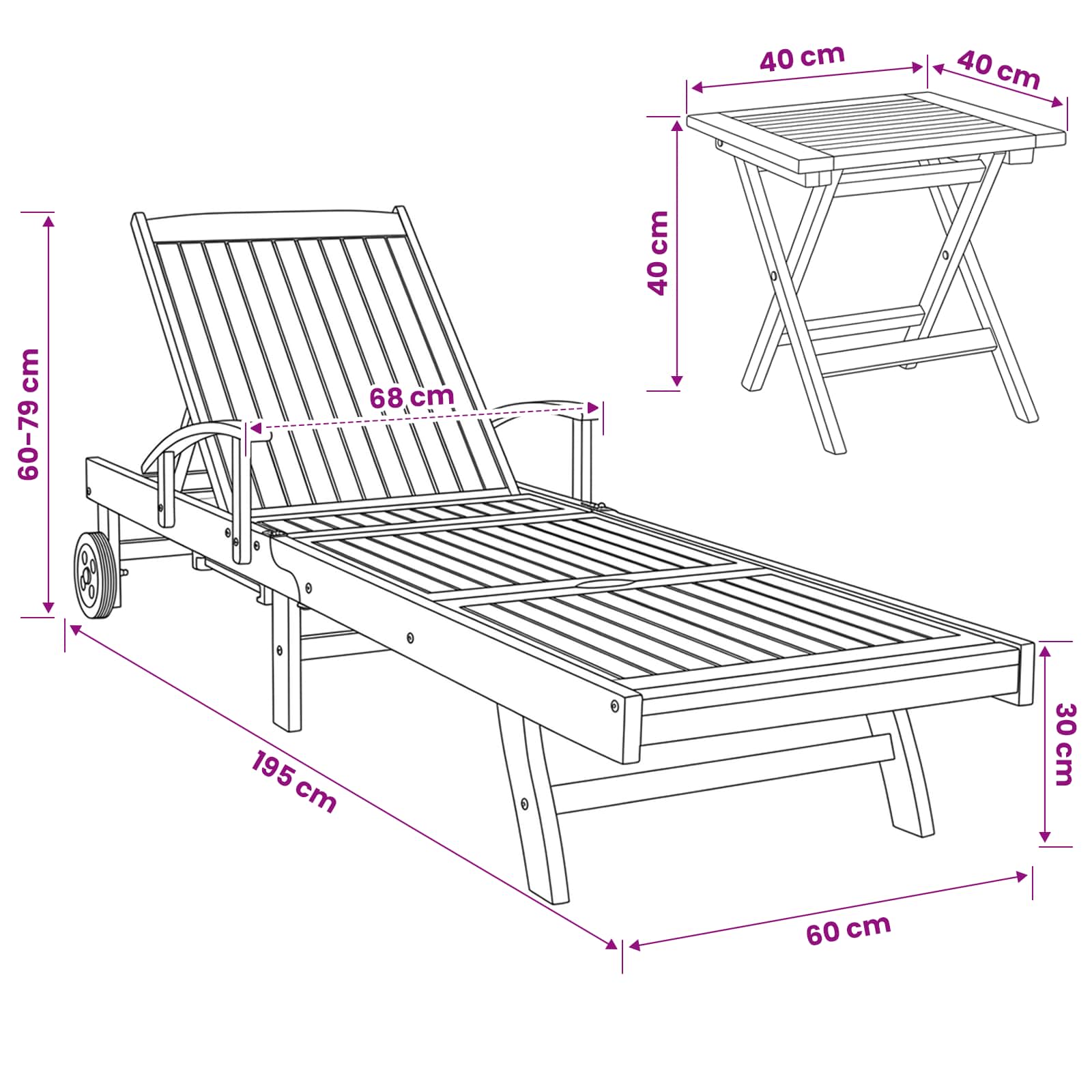 Zonligstoel met Tafel Massief Teakhout Bruin