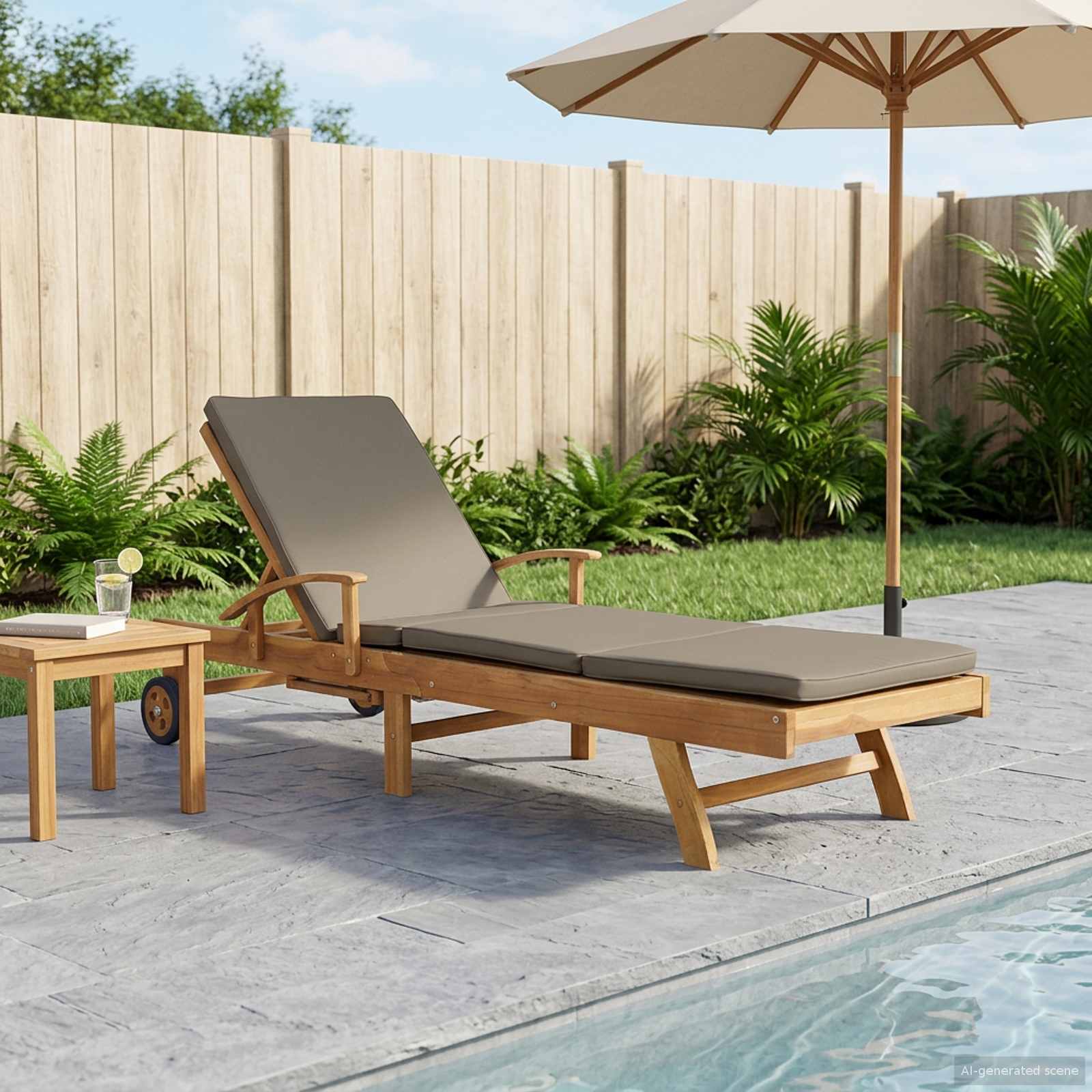 Ligstoel met Kussen 100% Polyester Massief Teak